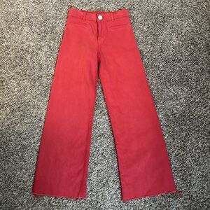 Zara Girls Size 12-13 Red Wide Leg Jeans Pants Adjustable Waist 156 Cm